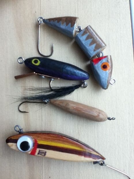 DIY cedar fishing lure with joints