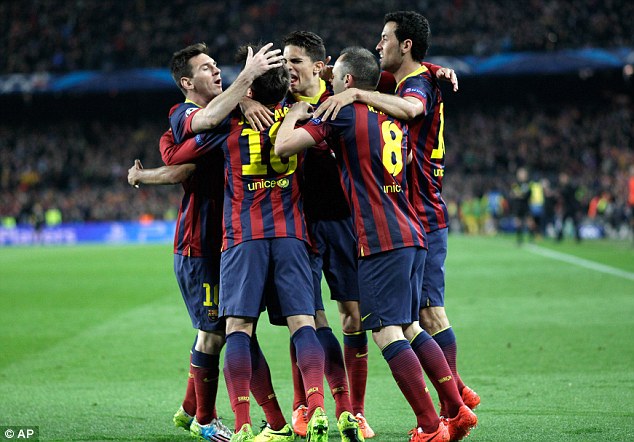 Relief: Barcelona players celebrate Neymar
